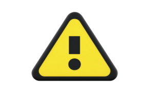 Yellow triangular warning sign with bold black exclamation mark in center, symbolizing caution or alert. png