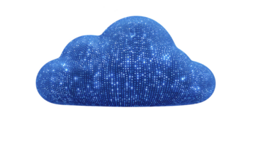 Digital cloud composed of numerous glowing blue dots, resembling starry night sky, symbolizes data storage and connectivity. cloud vibrant design evokes sense of innovation and technology png