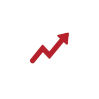 Red zigzag arrow pointing upwards symbolizes growth, progress, or increase. bold color and upward direction convey sense of positive momentum and success png