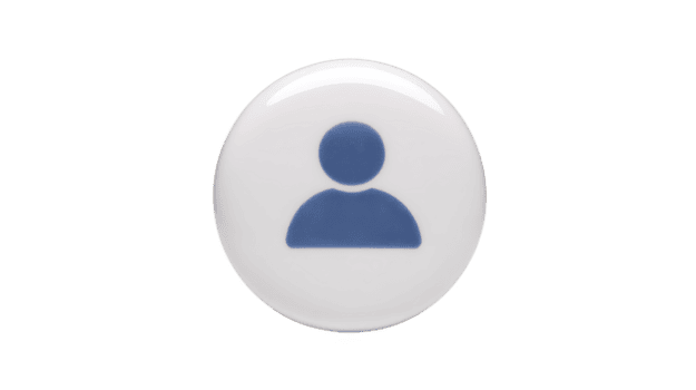 Round button with blue user icon on transparency background, symbolizing generic profile or avatar. simple design is often used in digital interfaces to represent user or account png