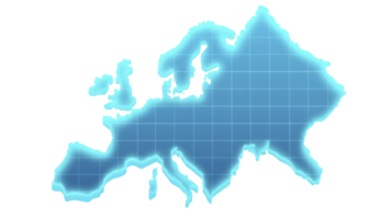 Glowing blue map of Europe with grid overlay creates futuristic and digital appearance. map highlights continent shape and boundaries, emphasizing modern and technological theme png