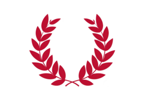Red laurel wreath with symmetrical design, symbolizing victory and achievement, is depicted against transparent background. vibrant red color adds bold and striking appearance png