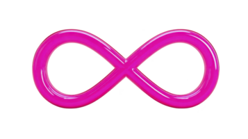 Vibrant pink infinity symbol with glossy finish, representing endless possibilities and continuity. symbol smooth curves and bright color convey sense of energy and modernity png