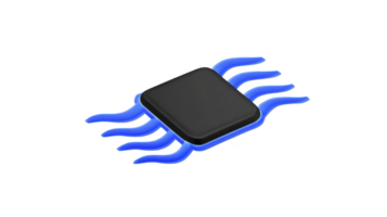 Black microchip with blue accents and abstract wave like designs symbolizes technology and innovation. sleek design suggests modernity and advanced computing png