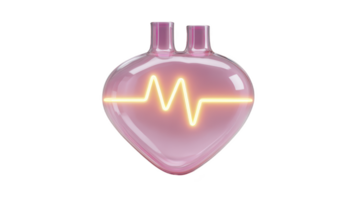 Pink heart shaped glass container with glowing yellow heartbeat line symbolizes love and vitality. smooth, reflective surface adds modern touch png