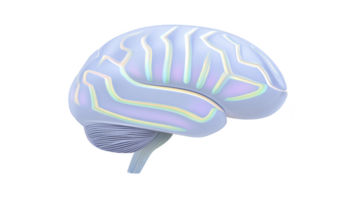 Digital illustration of stylized brain with glowing neon lines, representing technology and innovation. futuristic design suggests concepts of artificial intelligence and neural networks png