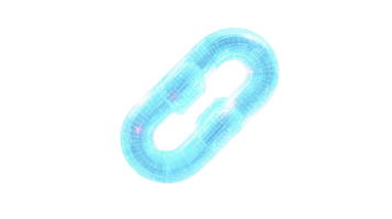 Glowing digital chain link with futuristic design, symbolizing connectivity and technology. blue hue and grid pattern suggest high tech, cyber theme, evoking innovation and digital networks png