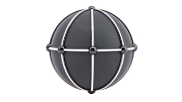 3D black sphere with intersecting silver lines creates futuristic and sleek design, evoking sense of modern technology and innovation. metallic elements add touch of elegance png