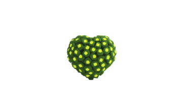 Heart shaped object with geometric pattern of green hexagons and glowing yellow centers creates futuristic and vibrant appearance. design is both intricate and eye catching png