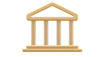 3D illustration of classical building icon with columns and triangular pediment, symbolizing architecture or institutions. design is simple and elegant, with beige color scheme png