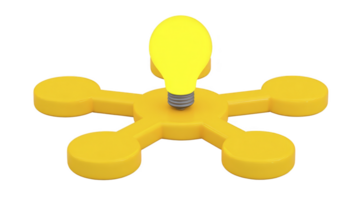 Bright yellow light bulb is connected to circular network of five nodes, symbolizing innovation and connectivity. design is simple and modern, emphasizing ideas and collaboration png