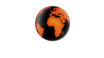 Glowing orange and black globe highlights continents, symbolizing global warming and environmental impact. vibrant colors evoke urgency and awareness of climate change png