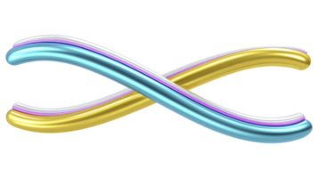 Colorful, abstract infinity symbol with metallic sheen, featuring intertwined blue, gold, and white ribbons, creating modern and dynamic design png