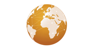 Stylized orange globe with interconnected lines represents global communication and connectivity. design highlights continents and network connections, symbolizing international collaboration png