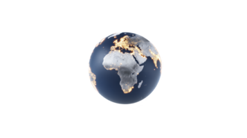Digital rendering of Earth showcases illuminated city lights across Europe, Africa, and Middle East, highlighting urban areas against dark backdrop. image emphasizes contrast between land and sea png