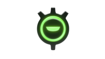 Glowing green circular symbol with smiley face is set against transparency background, resembling futuristic or digital icon. design is simple yet striking, with modern and tech inspired aesthetic png