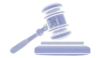 Digital illustration of gavel, symbolizing justice and law, with modern, abstract design. image features blue and white color scheme, emphasizing futuristic and technological theme png