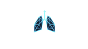 Digital illustration of geometric lungs in blue neon light, symbolizing health and technology. futuristic design highlights intersection of medicine and innovation png