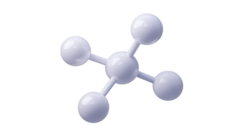 3D model of simple molecular structure with central atom connected to four surrounding atoms, resembling tetrahedral shape. model is white, representing basic chemical compound png