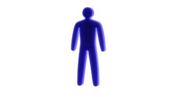 Glowing blue silhouette of person stands against transparent background, creating futuristic and abstract appearance. figure is simple and minimalistic, emphasizing vibrant color and smooth png