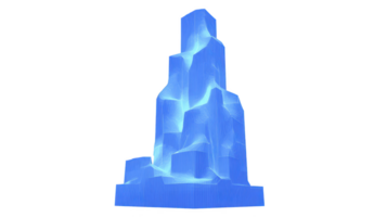 Digital rendering of glowing blue crystal structure with sharp, angular facets. abstract design evokes futuristic and mystical atmosphere, suggesting themes of technology and fantasy png