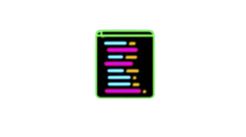 Glowing neon icon of document with colorful lines representing code, set against transparency background, conveys modern and tech savvy feel png