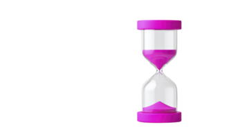 Vibrant pink hourglass with sand flowing through narrow middle section, symbolizing passage of time. hourglass stands against plain background, emphasizing its bright color and classic design png