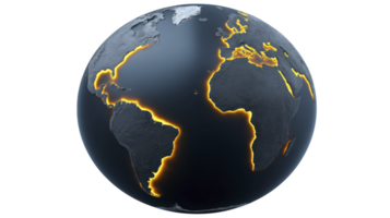 3D rendering of Earth highlighting tectonic plate boundaries with glowing lines, showcasing continents and oceans. image emphasizes geological features and dynamic nature of Earth crust png