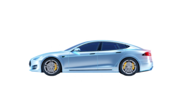 Sleek, futuristic electric car with streamlined design and metallic blue finish, showcasing advanced technology and modern aesthetics. car features tinted windows and stylish alloy wheels png