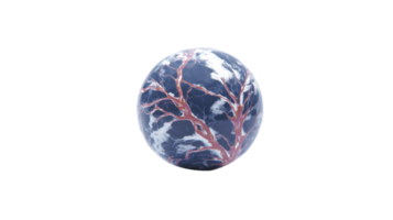 Spherical object with dark blue surface features intricate, branching patterns resembling tree branches or veins in contrasting color, creating striking visual effect png