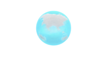 Digital globe with pixelated texture and blue and white color scheme, representing stylized Earth. design is modern and abstract, conveying sense of technology and innovation png