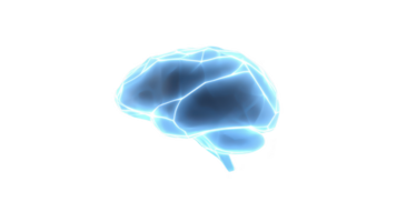 Glowing blue digital brain illustration transparency background, symbolizing technology and innovation. image conveys futuristic and scientific theme, highlighting neural networks and artificial png