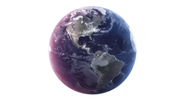 Stunning view of Earth from space, showcasing North and South America with vibrant colors and cloud formations. planet appears illuminated, highlighting continents and oceans beautifully png
