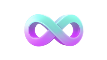 Vibrant 3D infinity symbol with gradient of blue and purple hues, representing endless possibilities and continuity. smooth, glossy finish adds modern and dynamic feel png