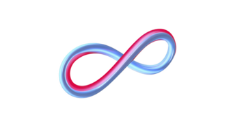 Vibrant infinity symbol with gradient of blue and red hues, representing endless possibilities and continuity. smooth, flowing design conveys sense of harmony and balance png