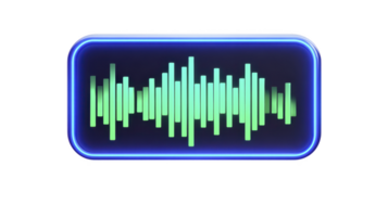 Glowing neon soundwave icon with blue border and green waveform transparency background, representing audio or music technology. vibrant colors and modern design convey sense of innovation png