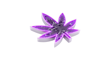 Glowing purple cannabis leaf with circuit board pattern symbolizes intersection of technology and nature. futuristic design highlights innovation in cannabis industry png