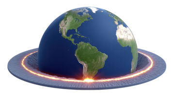 3D illustration of Earth with fiery ring around its equator, symbolizing global warming and environmental issues. image highlights planet vulnerability and urgent need for climate action png