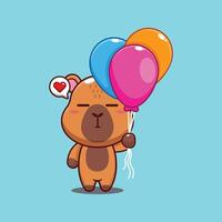 Cute capybara with balloon cartoon illustration vector