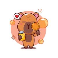 Cute capybara blowing bubbles cartoon illustration vector