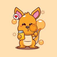 Cute kangaroo blowing bubbles cartoon illustration vector
