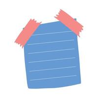 Cute blue note paper with white lines and pink tape on corners. Great for reminders, school, planning, or journaling themes vector