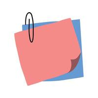Two overlapping cartoon note papers by pink and blue held together by a black paperclip vector