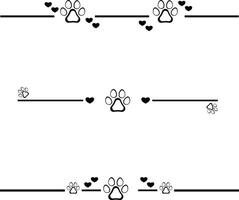 Paw Print text dividers, paragraph dividers, borders, frames and separators and heart animal divider vector