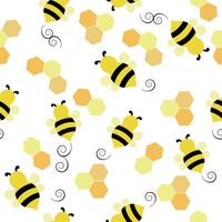 Cute bee seamless pattern with honeycomb design. vector