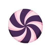Round purple and pink swirl candy with glossy texture, flat style. Concept of sweet treats and confectionery design vector