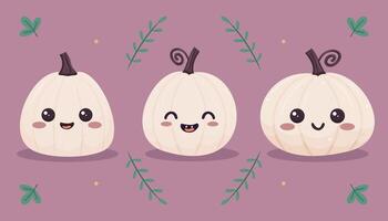 Cute cartoon pumpkins with smiling faces vector