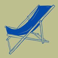 Hand drawn deck chair retro minimal illustration. Outdoor folding furniture item for patio, pool and deck. Summer vibe sketch design. vector