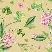 Floral pattern with pink flowers and leaves vector