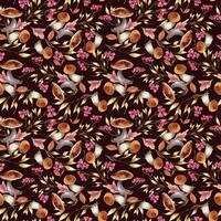 Floral and mushroom pattern design vector